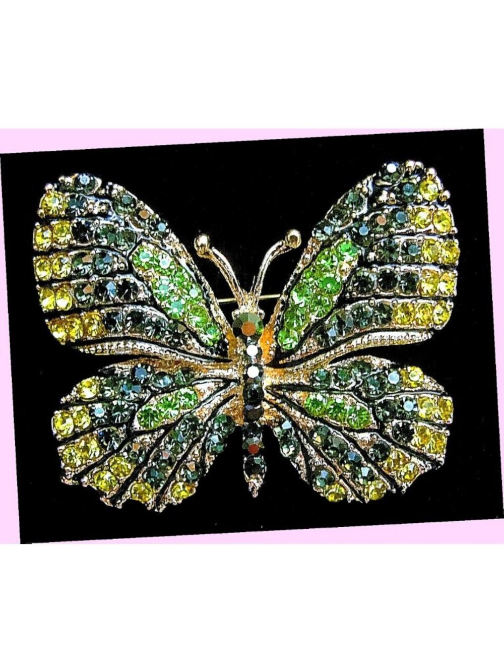 Chic Vintage Butterfly Rhinestone Brooch Pin - Retro Yellow Green Jewelry for